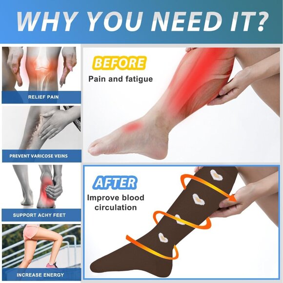 Women's Multi Color 6 Pairs Compression Socks 15-20mmhg Compression Stockings - Picture 2 of 6